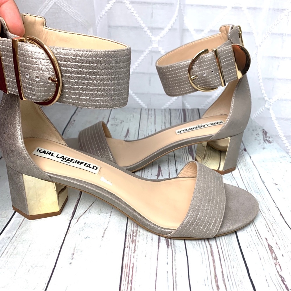 KARL LAGERFELD gold block sandals
